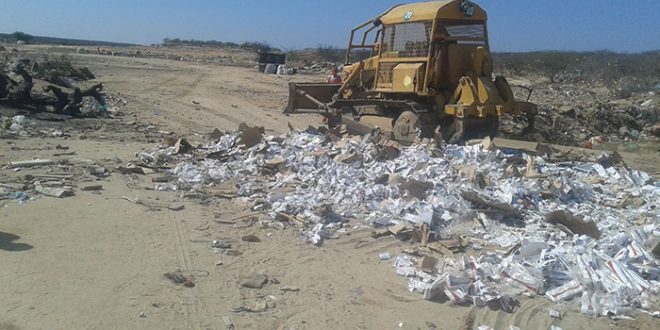 O material,  nocivo ao meio ambiente,  foi inutilizado e depositado no aterro sanitário em Areia Branca-RN.