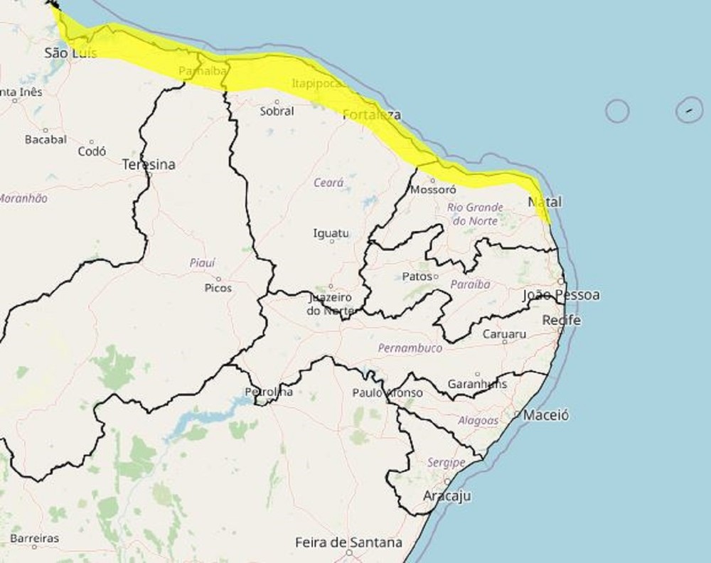 Inmet alerta para ventos costeiros em 31 cidades do RN até sexta (31); veja lista